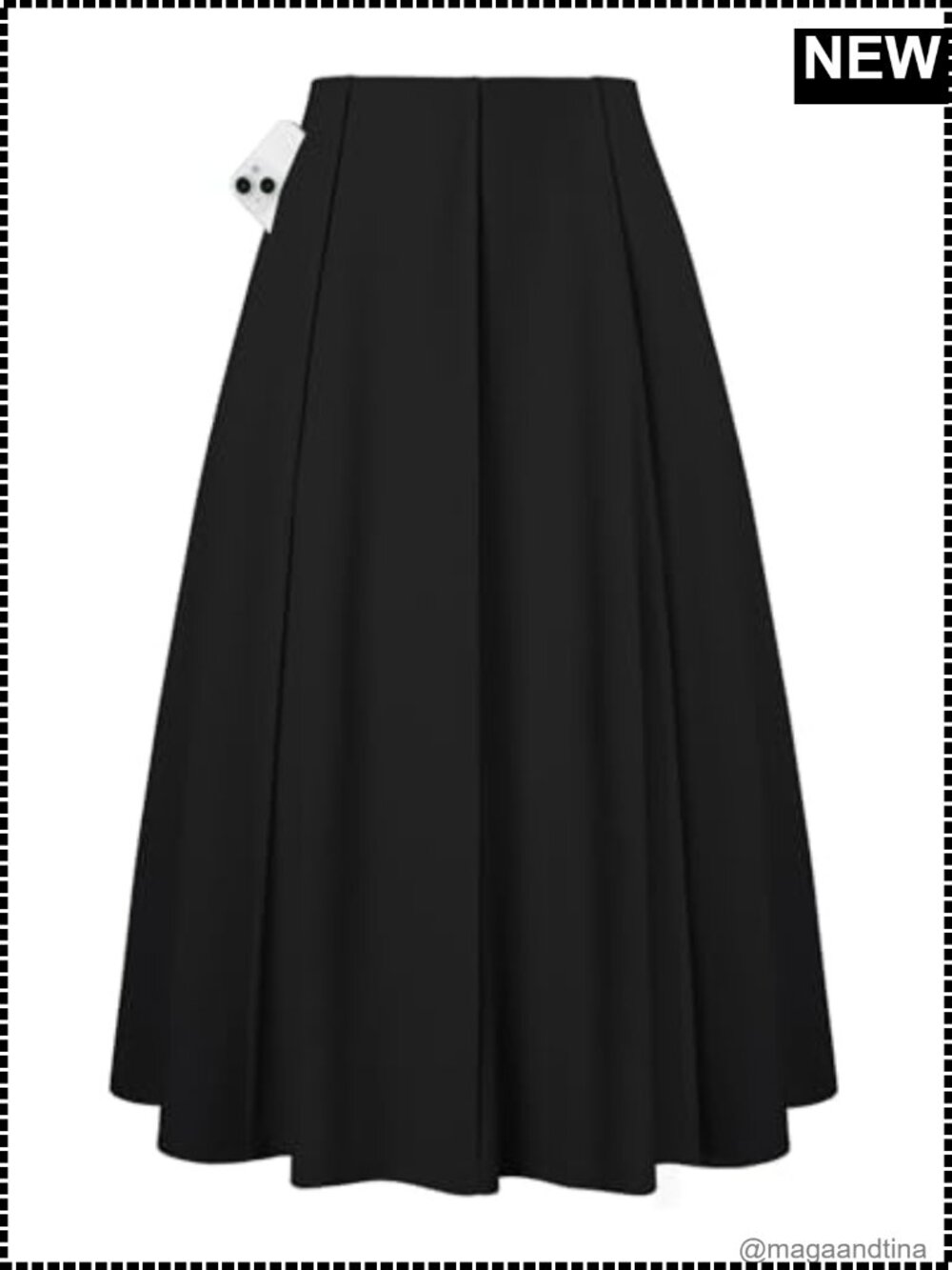 Kate K's Midi A-Line High Waisted Flowy Skirt with Pockets